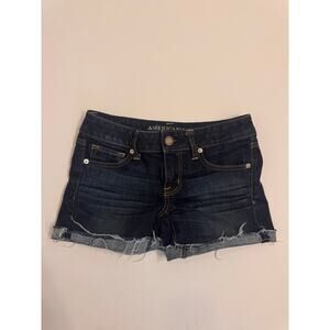 American Eagle Women's Stretch Raw Hem Denim Shorts Dark Wash Size 4